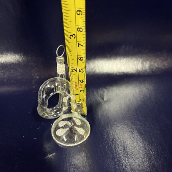 Rare VTG Lot Of 6 Hand- Blown Clear Glass French Horn Christmas Ornaments - D8 - Picture 8 of 9